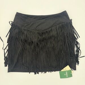 Halara Black Fringe Mini Western Crossover High Waist Suede Large Skort Festival